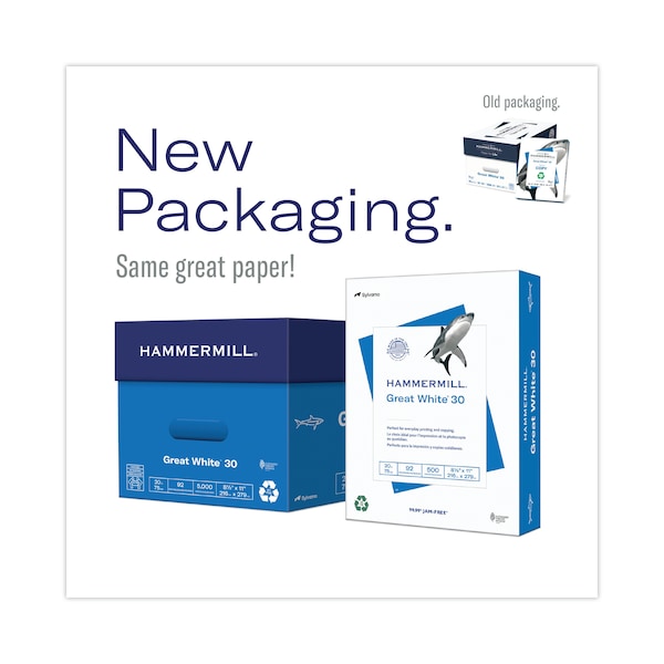 Hammermill Printer Paper, 20lb Great White 30, 92 Bright, 8.5x11, 5 Ream, 2500 Sheets